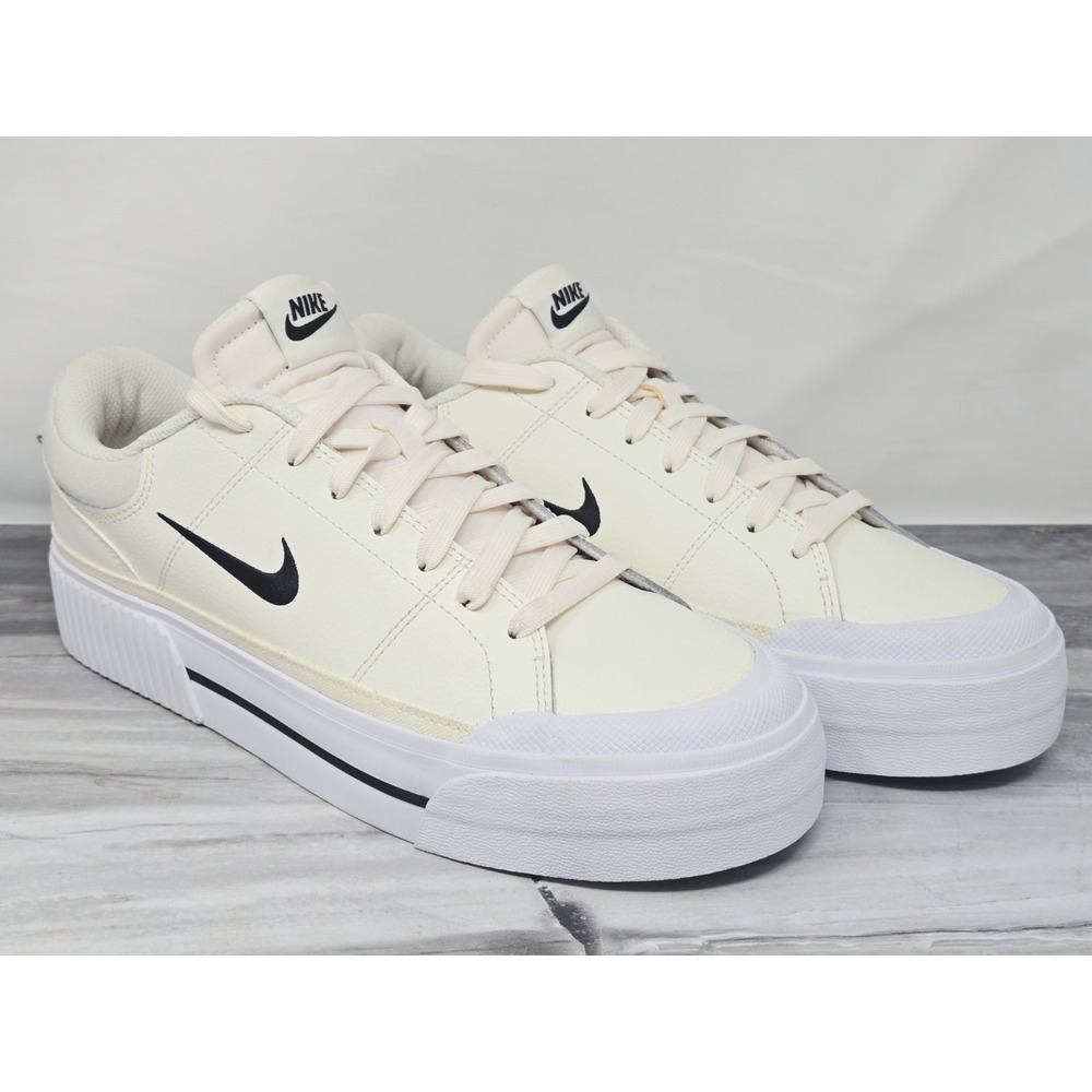 Nike Court Legacy Lift Womens Size 10 Ivory Black Leather Shoe Sneakers Gum - Picture 2 of 8